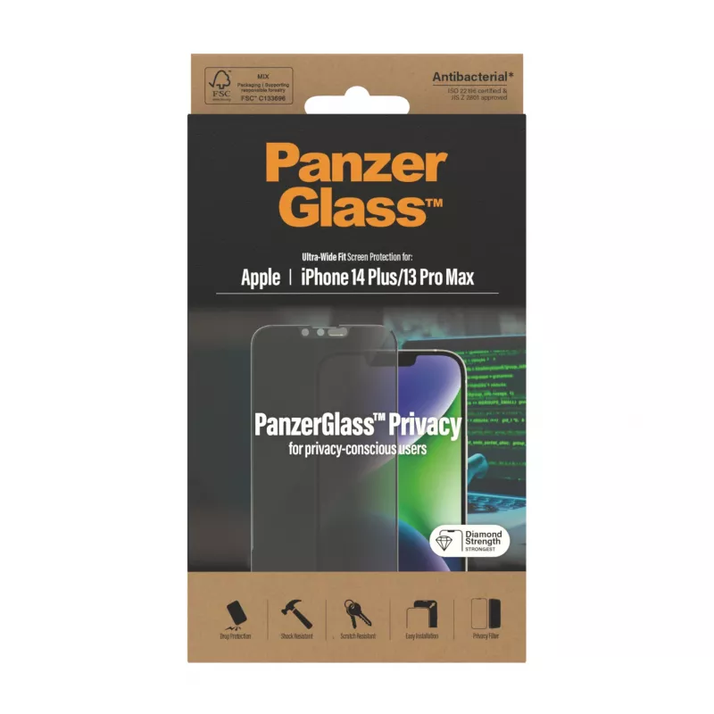 Pellicola protettiva privacy PanzerGlass Apple iPhone 14 Plus 13 Pro Max antigraffio antiurto