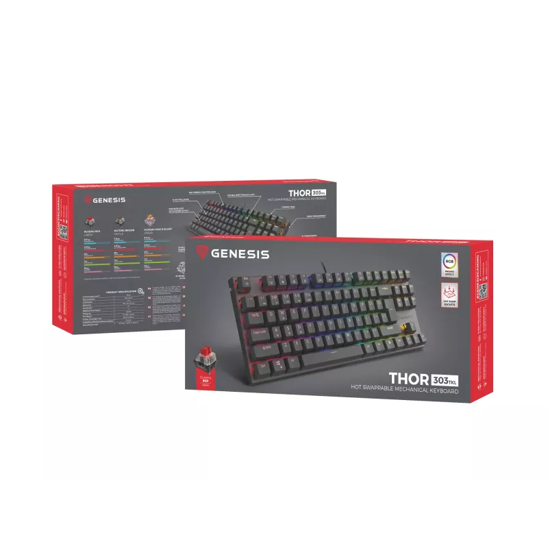 Tastiera GENESIS Thor 303 TKL Gaming USB QWERTY nero RGB LED