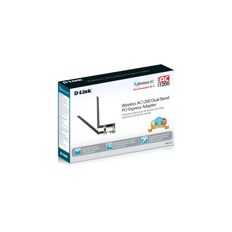D-Link DWA-582 Wireless AC1200 scheda di rete PCIe dual band per desktop, Wi-Fi 802.11n/ac, 867 Mbit/s a 5 GHz + 300 Mbit/s a 2,4 GHz