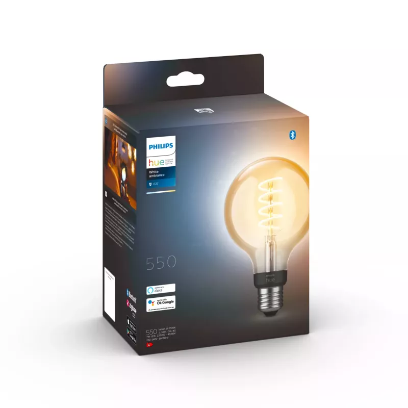 Lampadina smart Philips G93 Globe E27 — LED 7 W, Bluetooth e Zigbee, 95×150 mm