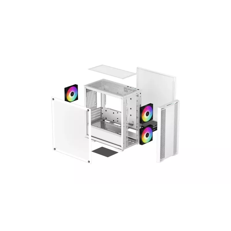 Case PC DeepCool CC360 WH ARGB Mini Tower bianco — Micro-ATX/Mini-ITX, vetro temperato, 2x 3,5 pollici + 3x 2,5 pollici, 2x ventole frontali 120 mm