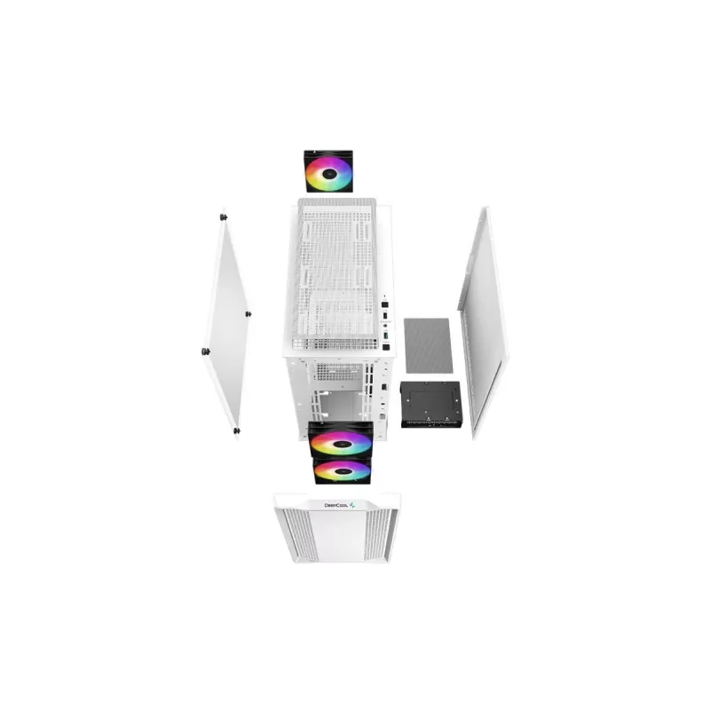 Case PC DeepCool CC360 WH ARGB Mini Tower bianco — Micro-ATX/Mini-ITX, vetro temperato, 2x 3,5 pollici + 3x 2,5 pollici, 2x ventole frontali 120 mm