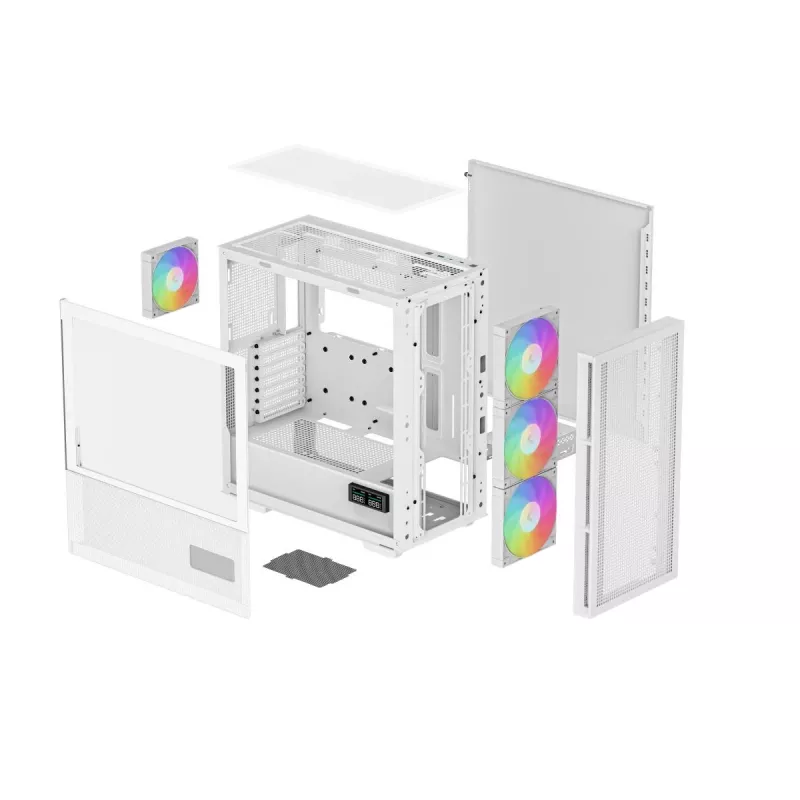 DeepCool CH560 Digital WH case PC Mid-Tower, E-ATX/ATX, vetro temperato, 3 ventole ARGB da 140 mm, display di stato digitale, USB-C, bianco
