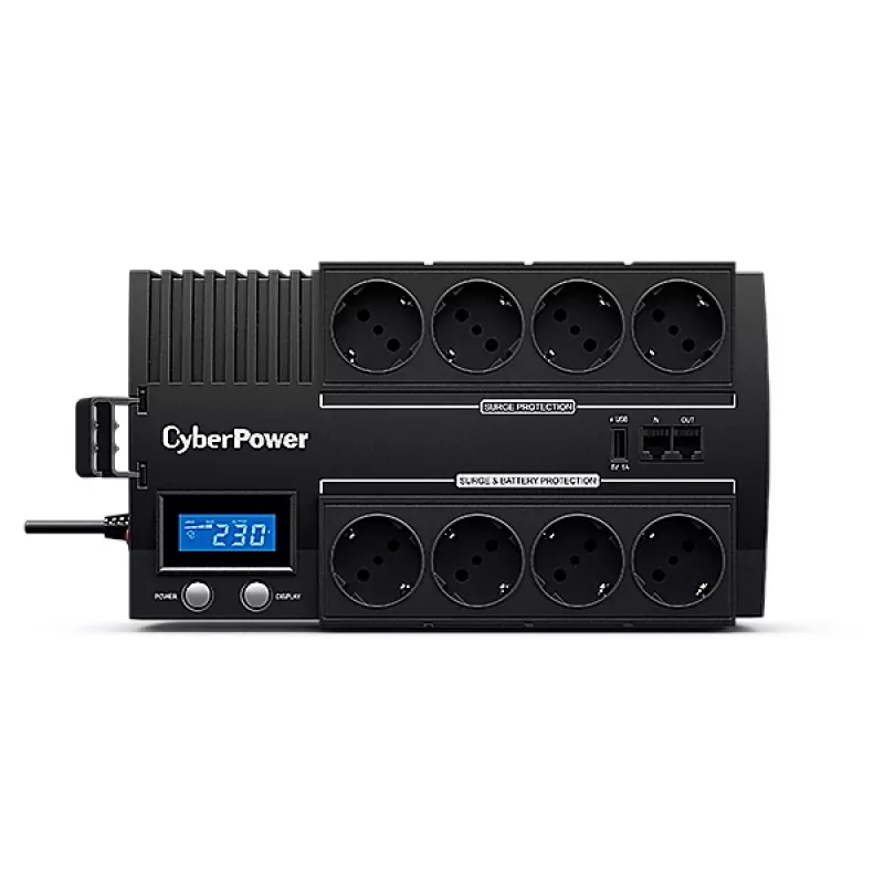 Gruppo di continuità CYBERPOWER BR1000ELCD — UPS line-interactive 1 kVA / 600 W, 8 prese Type F, USB, desktop, nero