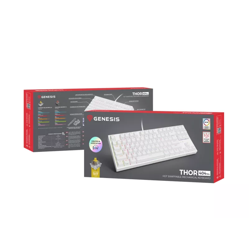 GENESIS Thor 404 TKL tastiera Gaming USB QWERTY US International bianco
