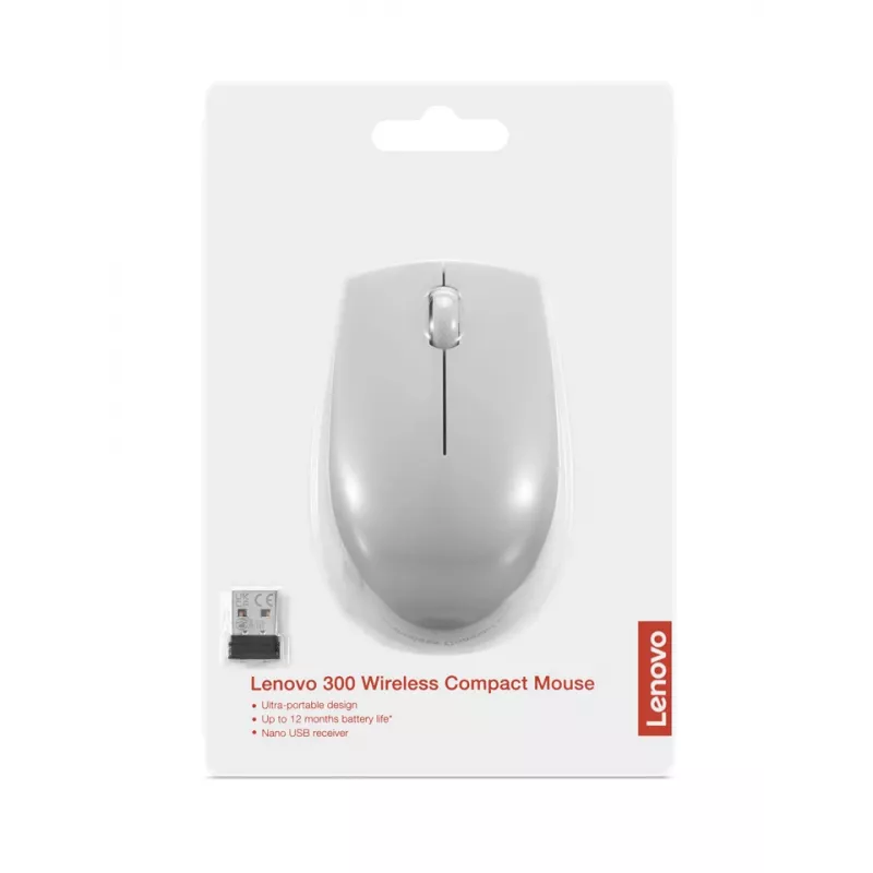 Mouse compatto wireless Lenovo Arctic Grey — ambidestro, RF Wireless, 1000 DPI, 3 tasti, a batteria
