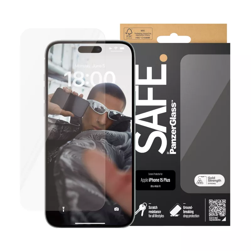 PanzerGlass SAFE. by ® Pellicola protettiva per display iPhone 15 Plus | Ultra-Wide Fit