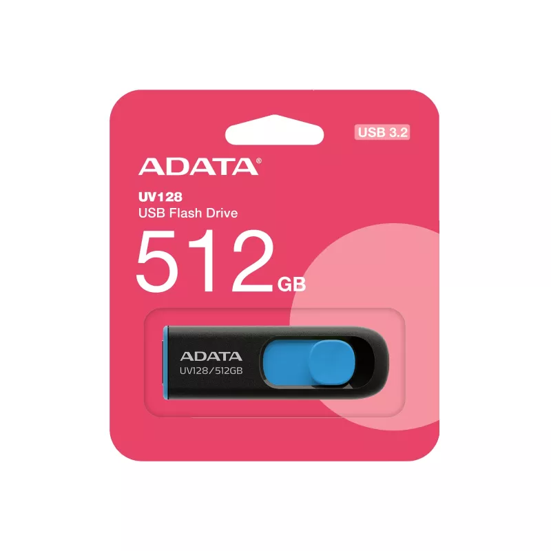 ADATA UV128 AUV128-512G-RBE chiavetta USB 512 GB, USB-A 3.2 Gen 1, a scorrimento, nera/blu
