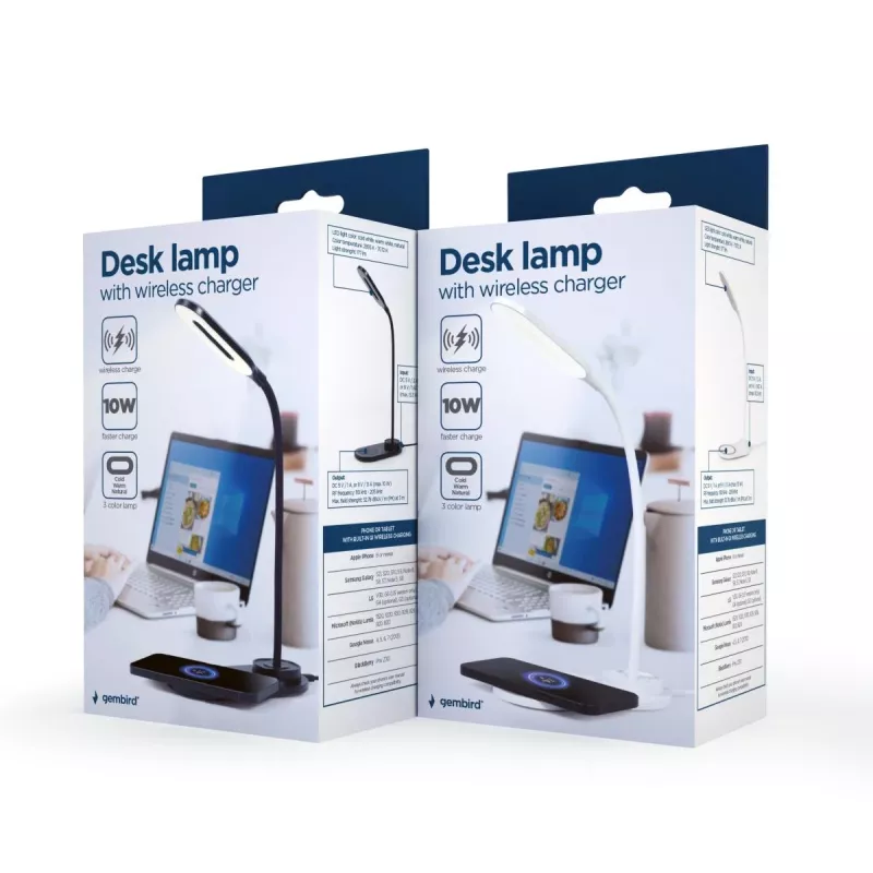 Lampada da scrivania GEMBIRD con caricabatterie wireless, nero