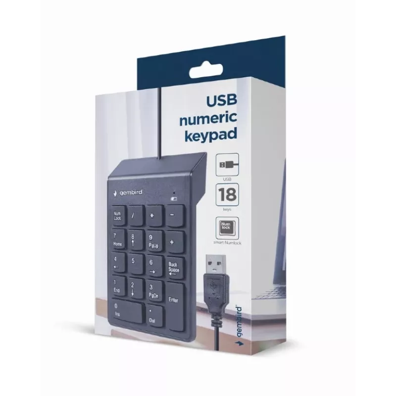 Tastierino numerico GEMBIRD KPD-U-03 USB 18 tasti Scissorswitch, cavo 1,45 m, nero
