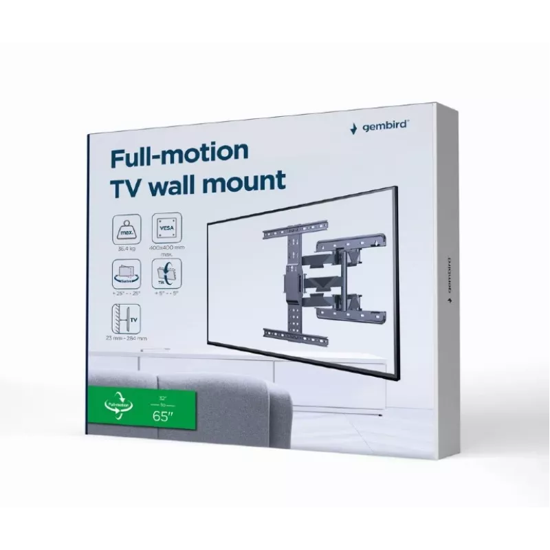 Supporto TV a parete GEMBIRD full motion, 81,3 cm (32 pollici) – 165,1 cm (65 pollici)