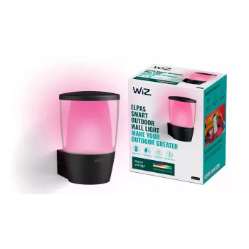 WiZ Wall Light ELPAS, Lampada da parete intelligente, Wi-Fi/Bluetooth, nero, Wi-Fi 4 (802.11n), 802.11b, 802.11g, LED, metallo, plastica