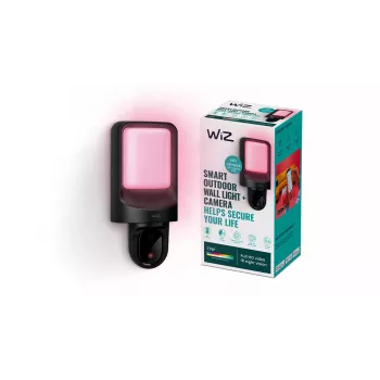 WiZ Lampada da parete esterna con telecamera, Telecamera di sorveglianza IP, Outdoor, Senza fili, 1250 lm, parete, nero