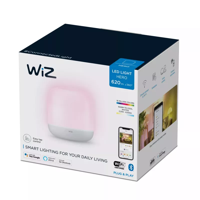 WiZ Hero lampada da tavolo smart portatile, bianco regolabile e colore, 9 W