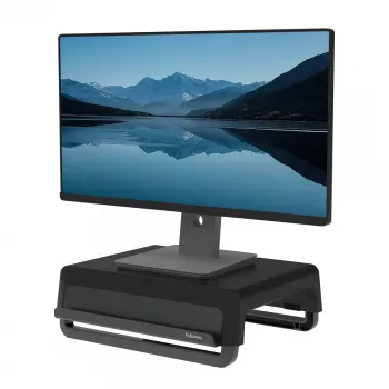 Supporto per monitor Fellowes con 3 regolazioni in altezza - Breyta rialzo per monitor con gestione cavi - supporto ergonomico regolabile per monitor da computer - peso max 15 kg - nero