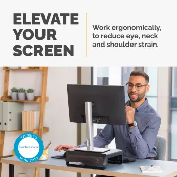 Supporto per monitor Fellowes con 3 regolazioni in altezza - Breyta rialzo per monitor con gestione cavi - supporto ergonomico regolabile per monitor da computer - peso max 15 kg - nero