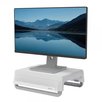 Supporto per monitor Fellowes con 3 regolazioni in altezza - Breyta rialzo per monitor con gestione cavi - supporto ergonomico regolabile per monitor da computer - portata max 15 kg - bianco