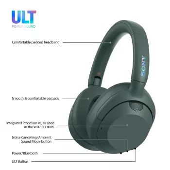 Sony ULT WEAR - Cuffie Bluetooth wireless con ULT POWER SOUND, bassi profondi estremi, cancellazione del rumore, qualità chiara delle chiamate, fino a 30 ore di autonomia, iOS e Android