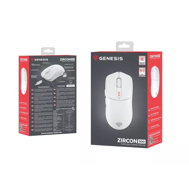 GENESIS Zircon 500 mouse gaming per destrorsi RF Wireless + Bluetooth + USB Type-C ottico 10000 DPI