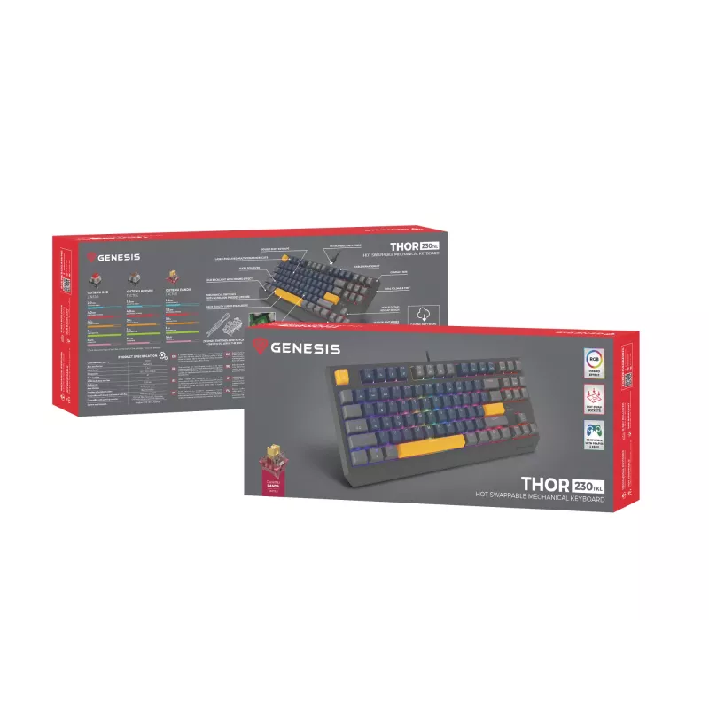 GENESIS THOR 230 TKL tastiera gaming USB + RF Wireless + Bluetooth QWERTY nero, blu, grigio, arancione