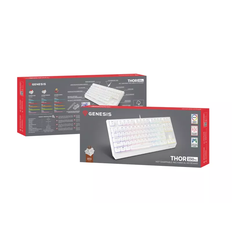 Genesis Thor 230 TKL tastiera gaming meccanica cablata, US, bianca, Outemu Brown