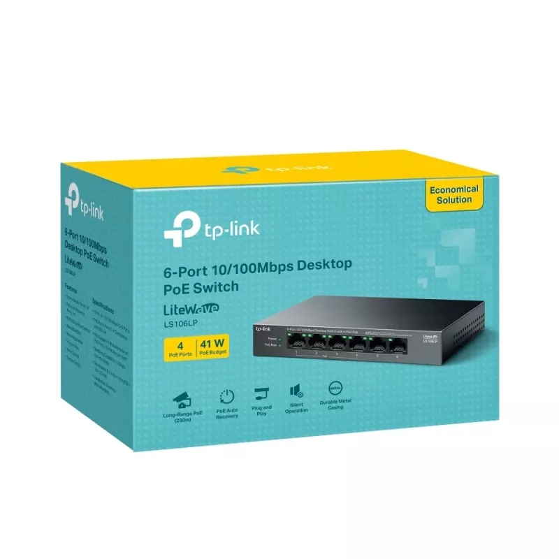 Switch di rete TP-Link LiteWave LS106LP unmanaged Fast Ethernet (10/100) Power over Ethernet (PoE) nero