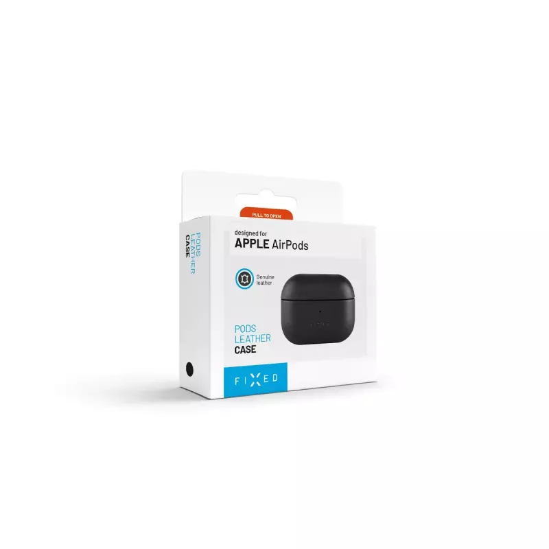 Custodia protettiva in pelle FIXED FIXLPM-999-BK per auricolari con supporto MagSafe, nera