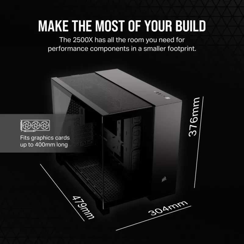 Case per PC CORSAIR 2500D AIRFLOW Midi Tower nero — ATX/Micro ATX, supporto radiatore frontale da 280 mm, USB-A x2, USB-C x1