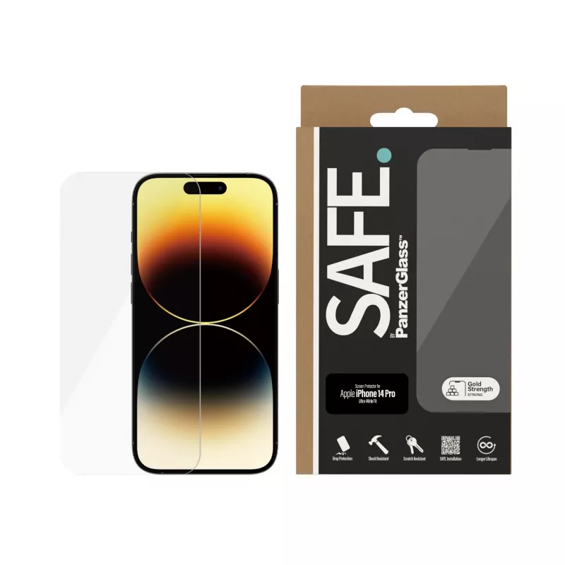 Pellicola protettiva per display PanzerGlass SAFE. by ® per Apple iPhone 14 Pro Ultra-Wide Fit, antigraffio e antiurto