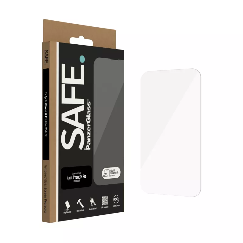 Pellicola protettiva per display PanzerGlass SAFE. by ® per Apple iPhone 14 Pro Ultra-Wide Fit, antigraffio e antiurto