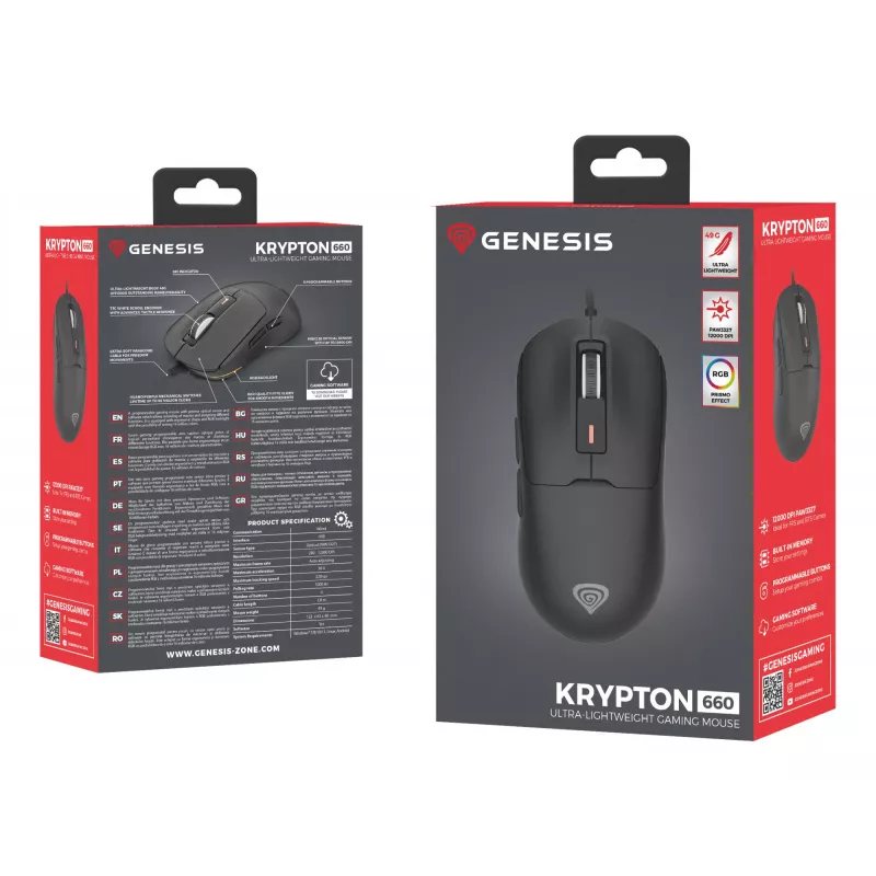 GENESIS Krypton 660 mouse gaming per destrorsi USB Type-A ottico 12000 DPI