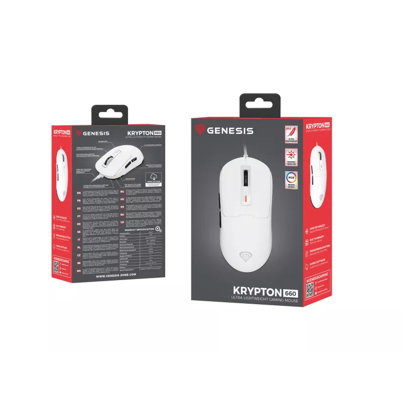GENESIS Krypton 660 mouse gaming ambidestro USB Type-A ottico 12000 DPI