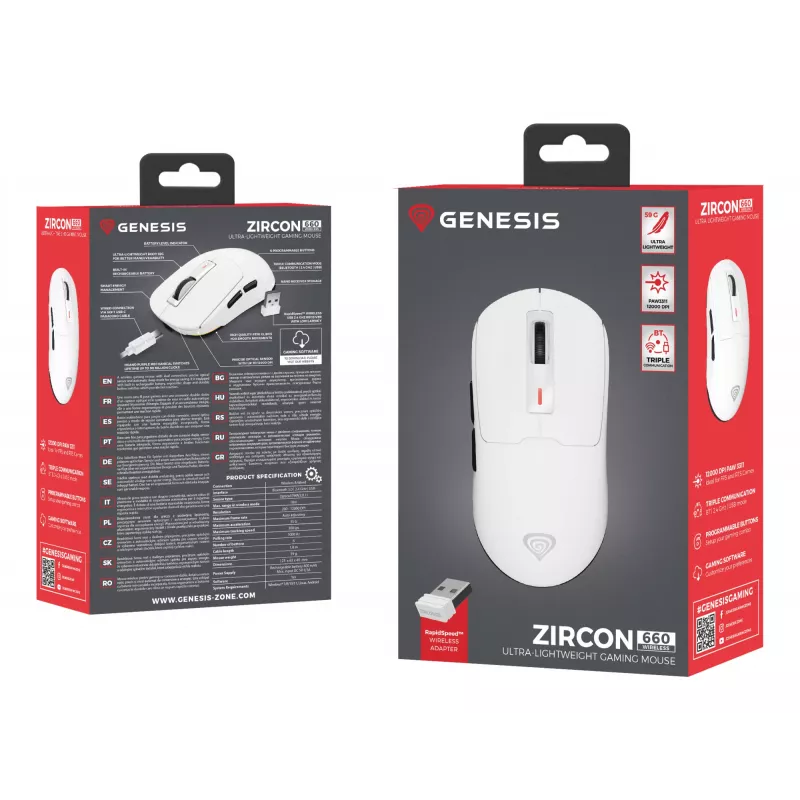 GENESIS Zircon 660 mouse gaming per destrorsi RF wireless + Bluetooth + USB Type-A ottico 12000 DPI