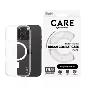 PanzerGlass CARE™ by ® Urban Combat custodia trasparente con MagSafe bianco iPhone 16 Pro