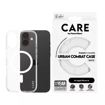 PanzerGlass CARE™ by ® Urban Combat Case trasparente con MagSafe bianco iPhone 16