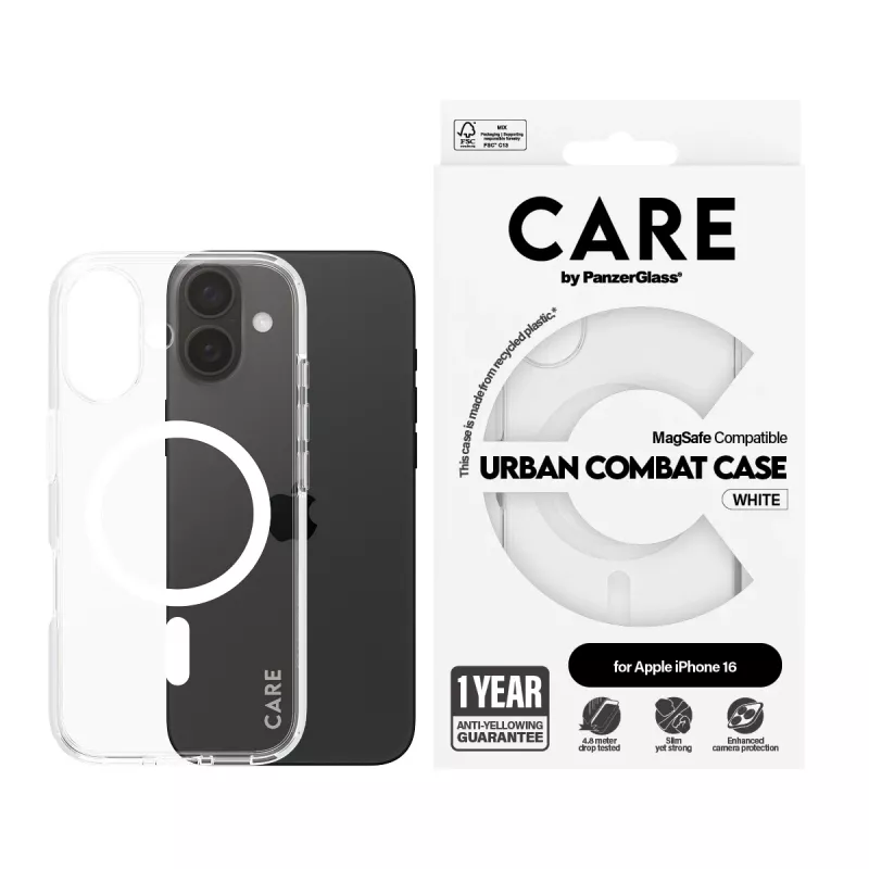 PanzerGlass CARE™ by ® Urban Combat Case trasparente con MagSafe bianco iPhone 16