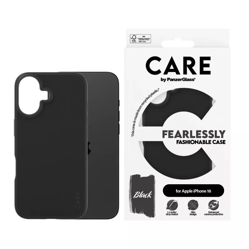 Cover PanzerGlass CARE by custodia alla moda nero iPhone 16 trasparente