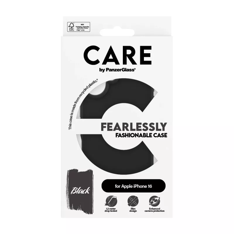 Cover PanzerGlass CARE by custodia alla moda nero iPhone 16 trasparente