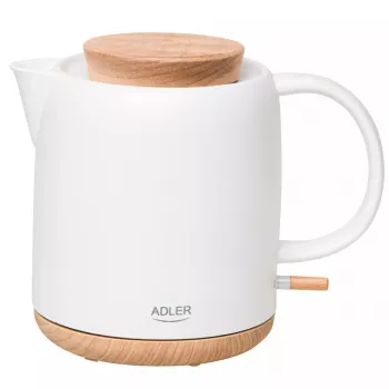 Bollitore elettrico Adler AD 1304 — 1 L, 1200 W, corpo in ceramica, coperchio a scatto, base girevole 360°, bianco