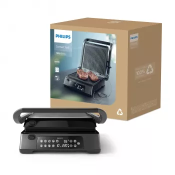 Philips serie 7000 griglia di contatto, nero, rettangolare, touch, 220 °C, coperchio pieghevole, coperchio di chiusura, 180°