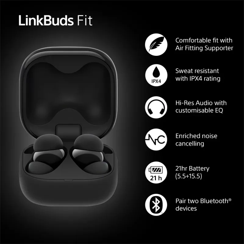 Cuffie wireless In-Ear Sony LinkBuds Fit WFLS910NB — Bluetooth, 20–20000 Hz, portata 10 m, 75 g, nero