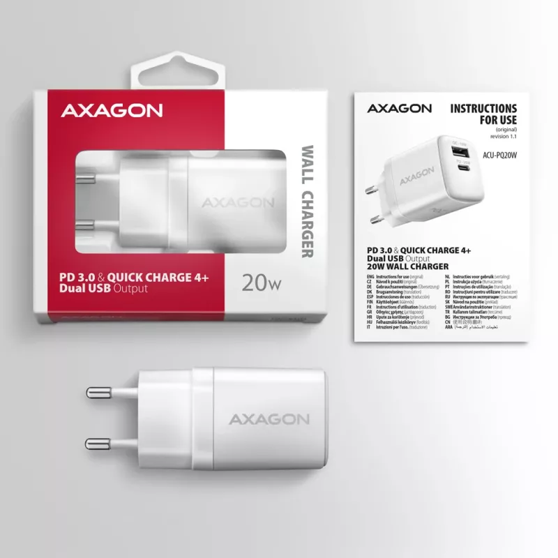 Caricabatterie per dispositivi mobili Axagon ACU-PQ20W universale bianco