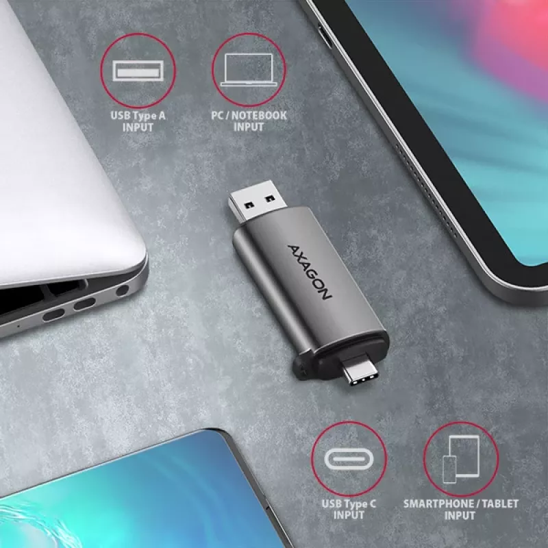 Lettore di schede Axagon CRE-SAC SuperSpeed USB-C+USB-A 5 Gbit/s