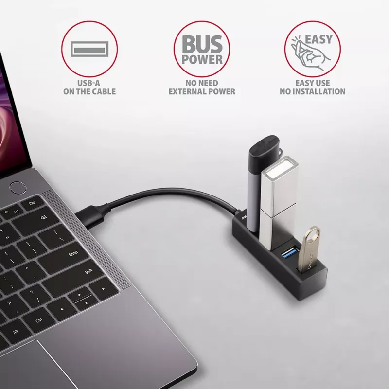 Axagon HUE-M1A hub mini 4x USB 3.2 Gen 1, metallo, cavo USB-A 20 cm