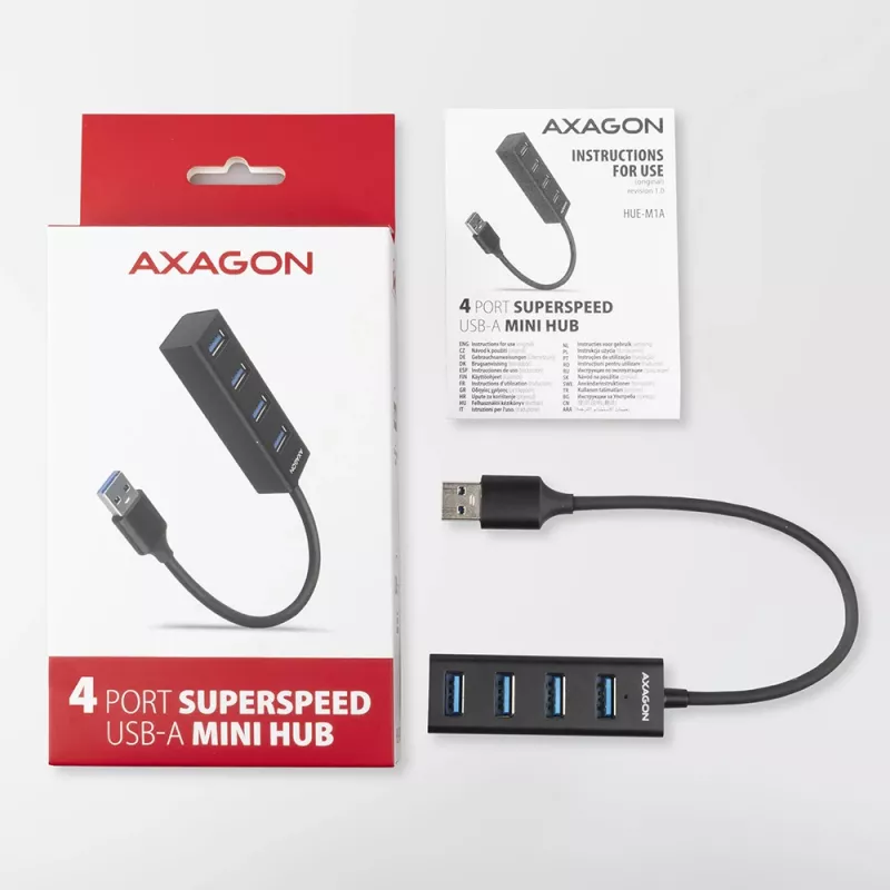 Axagon HUE-M1A hub mini 4x USB 3.2 Gen 1, metallo, cavo USB-A 20 cm