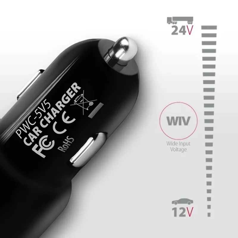 Axagon PWC-5V5 SMART caricabatterie auto 24W, 2x porta USB-A, 5V/2,4A + 5V/2,4A