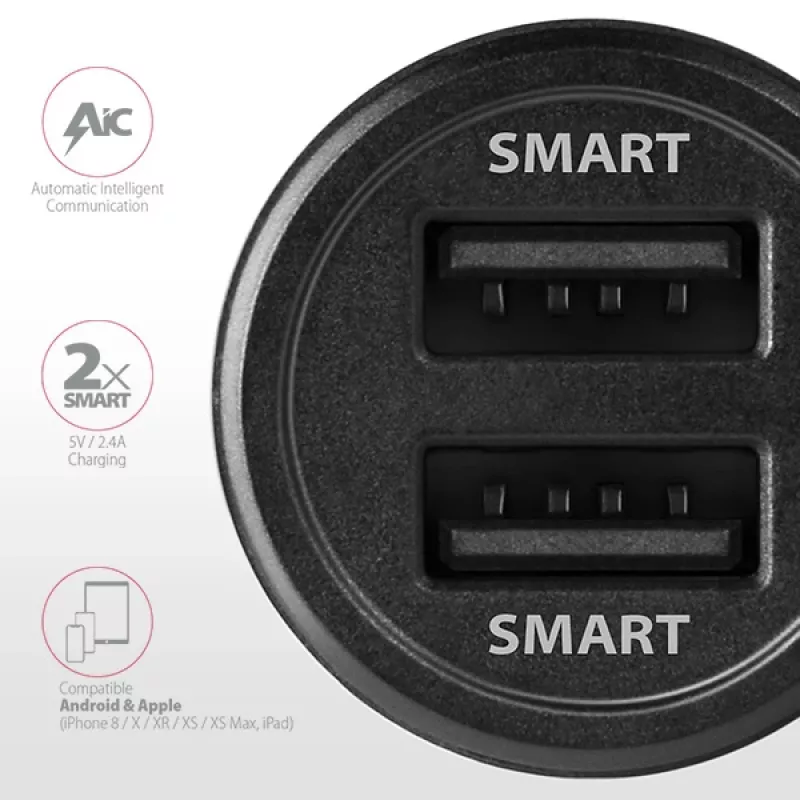 Axagon PWC-5V5 SMART caricabatterie auto 24W, 2x porta USB-A, 5V/2,4A + 5V/2,4A