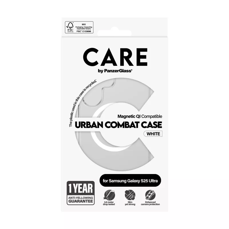 PanzerGlass CARE™ by ® Urban Combat Case trasparente con bianco compatibile Qi Samsung Galaxy S25 Ultra