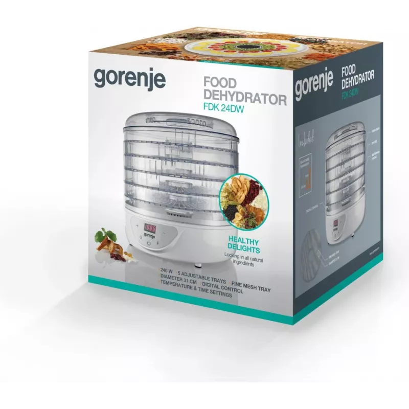 Essiccatore Gorenje FDK 24 DW — bianco trasparente, griglia Ø31 cm, 240 W, max 70°C
