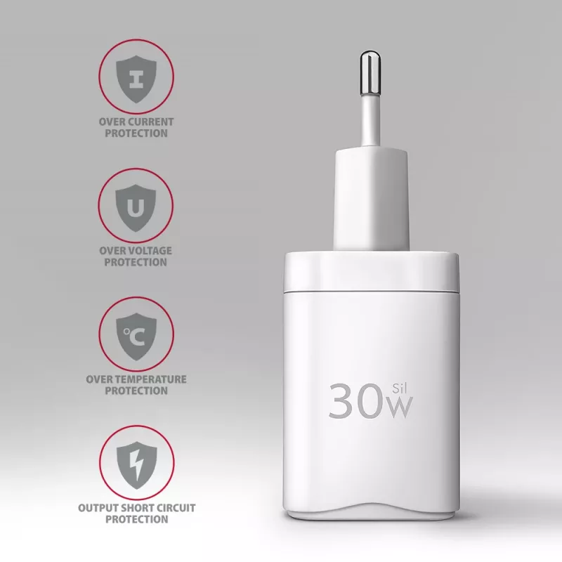 Caricabatterie da parete Axagon ACU-PD30W 1x QC3.0/AFC/FCP/PD Type-C 30W bianco